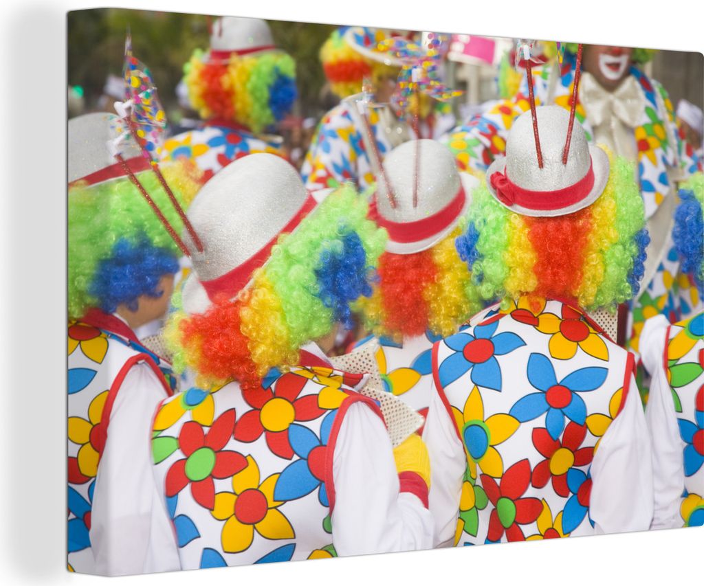 OneMillionCanvasses - Leinwandbilder - 140x90 cm, Kinder als Clowns bei Straßenumzügen im Karneval, Wandbilder Kunstdruck Wanddekoration - Foto...