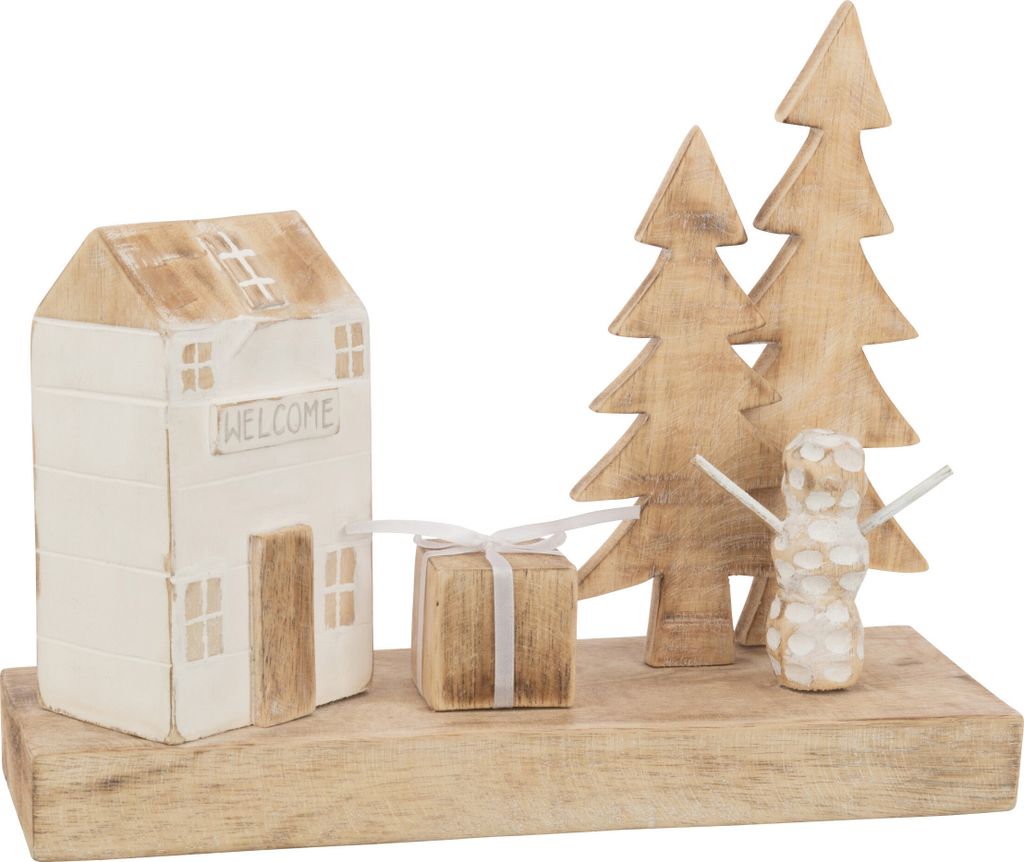J-Line Dekoration Haus Geschenk Baum Holz Weiß