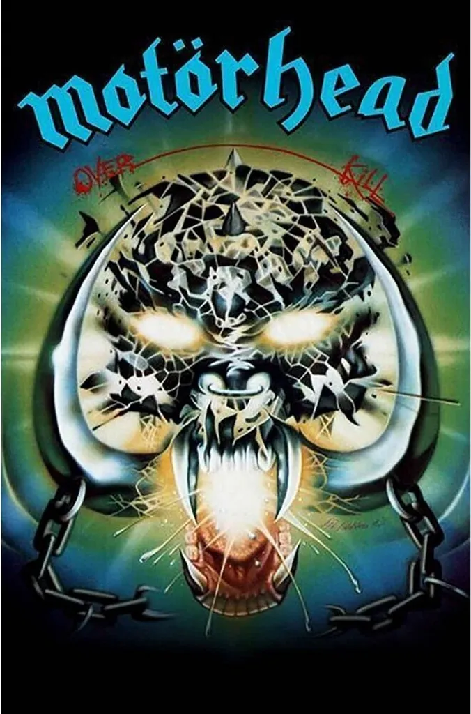 Drapeau Mural Motorhead Overkill - Poster Textile 106x70cm Bleu Vert