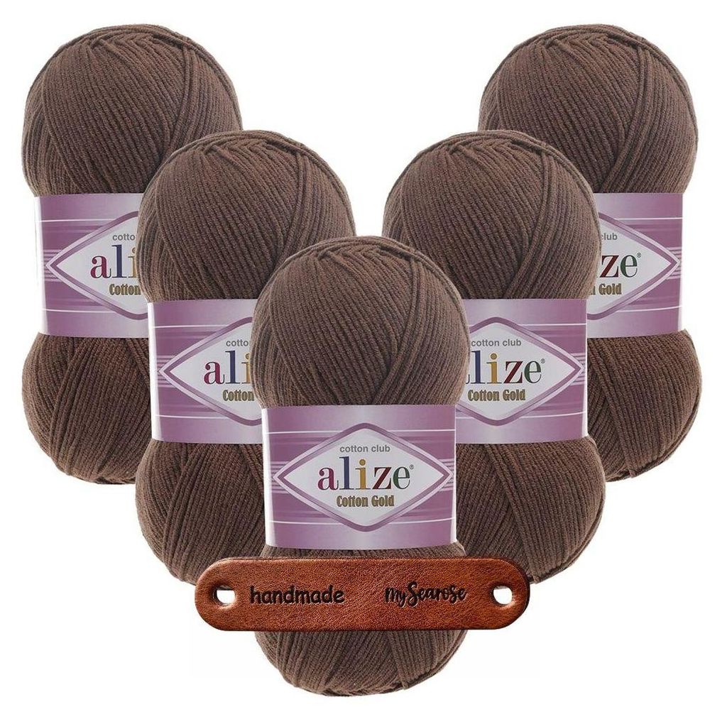 5 x ALIZE Baumwolle Gold 493 Brown mit Label Produktbild 