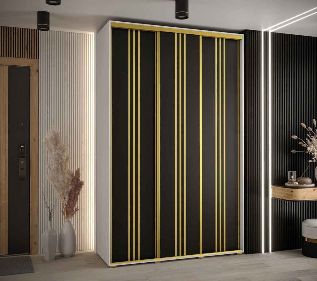 Kleiderschrank YVONA 6 – 160/45 cm, weiß/schwarz/gold