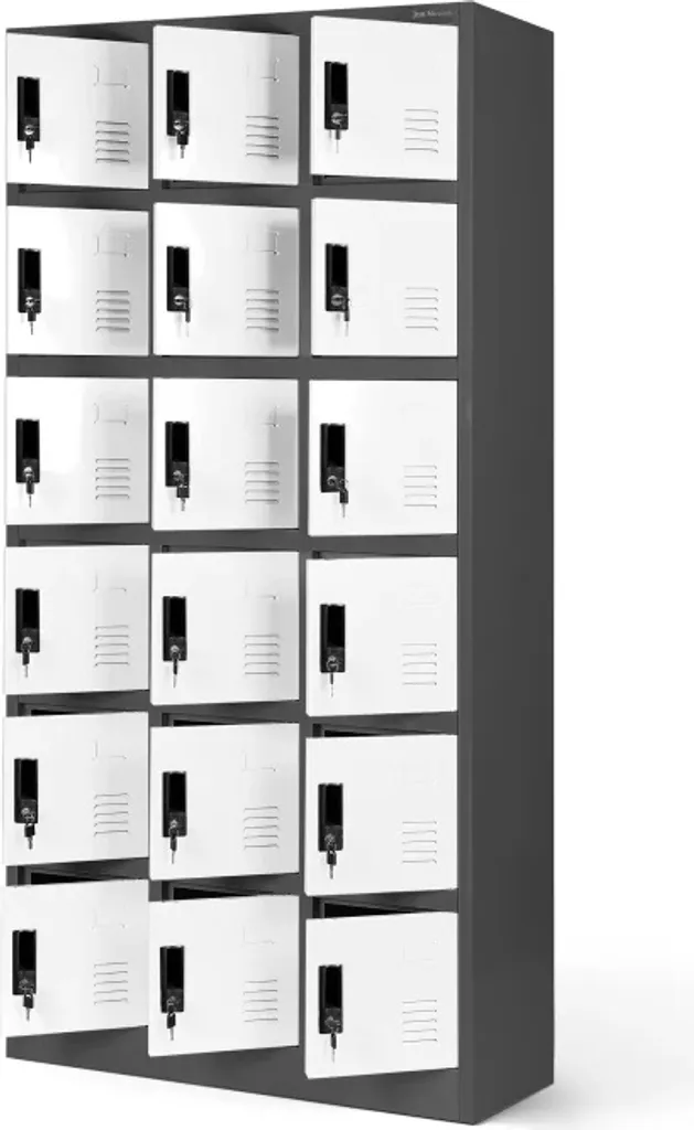 Armoire 3B6A en tôle avec 18 cases gris anthracite et blanc 185x90x40cm