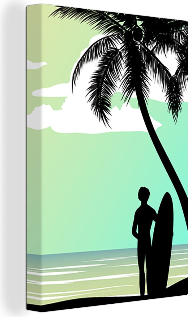 OneMillionCanvasses - Leinwandbilder - 90x140 cm, Meer - Surfbrett - Palme, Wandbilder Kunstdruck Wanddekoration - Wandschmucke - Schlafzimmer
