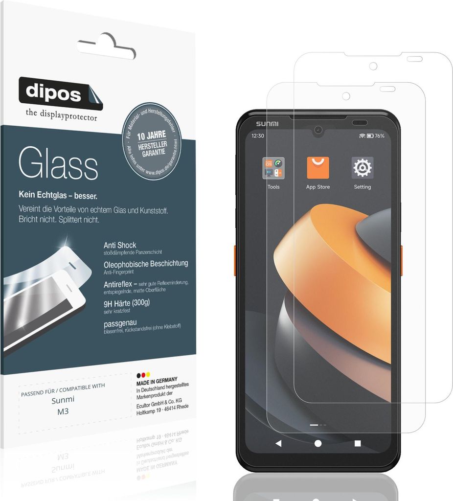 2x Schutzfolie für Sunmi M3 matt - Anti-Shock 9H Folie dipos Glass Kunststoffglas