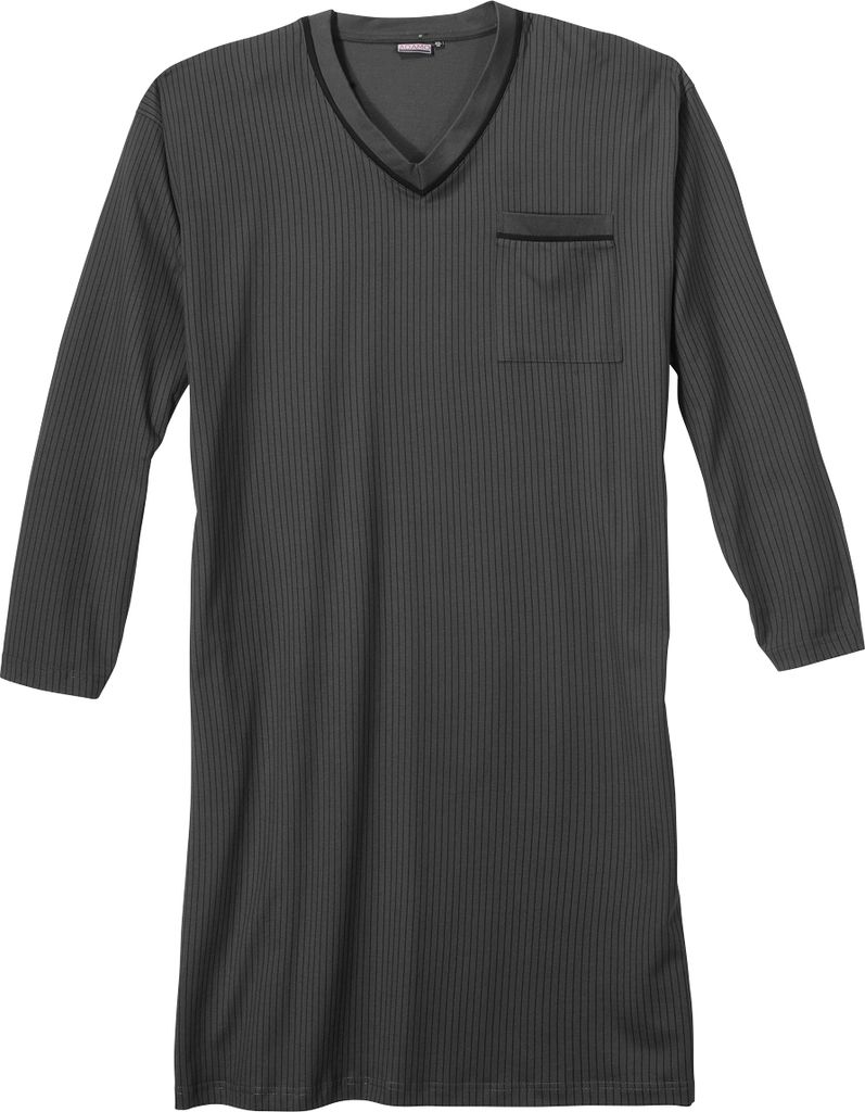 XXL Adamo V-Neck Langarm Nachthemd grau-schwarz