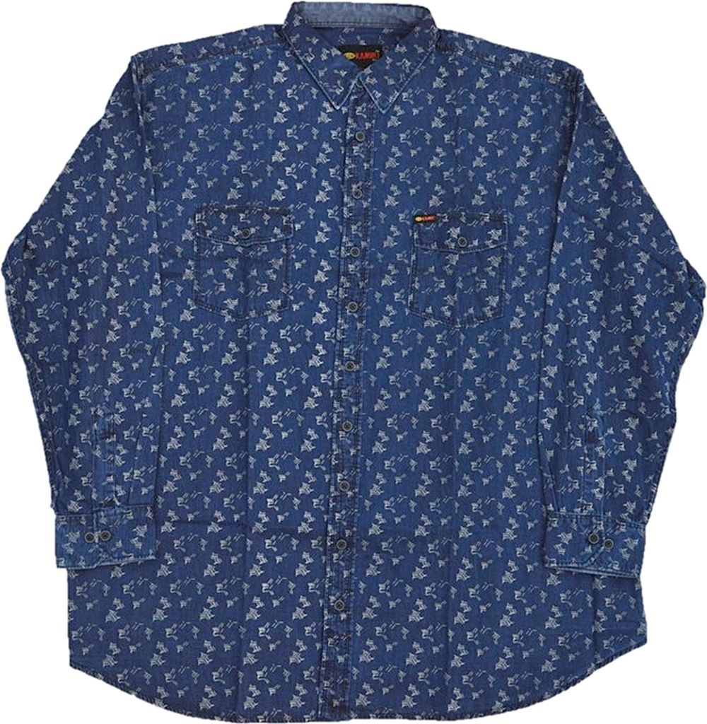 Übergrößen Herren Jeans Hemd KAMRO Blau Print 6XL