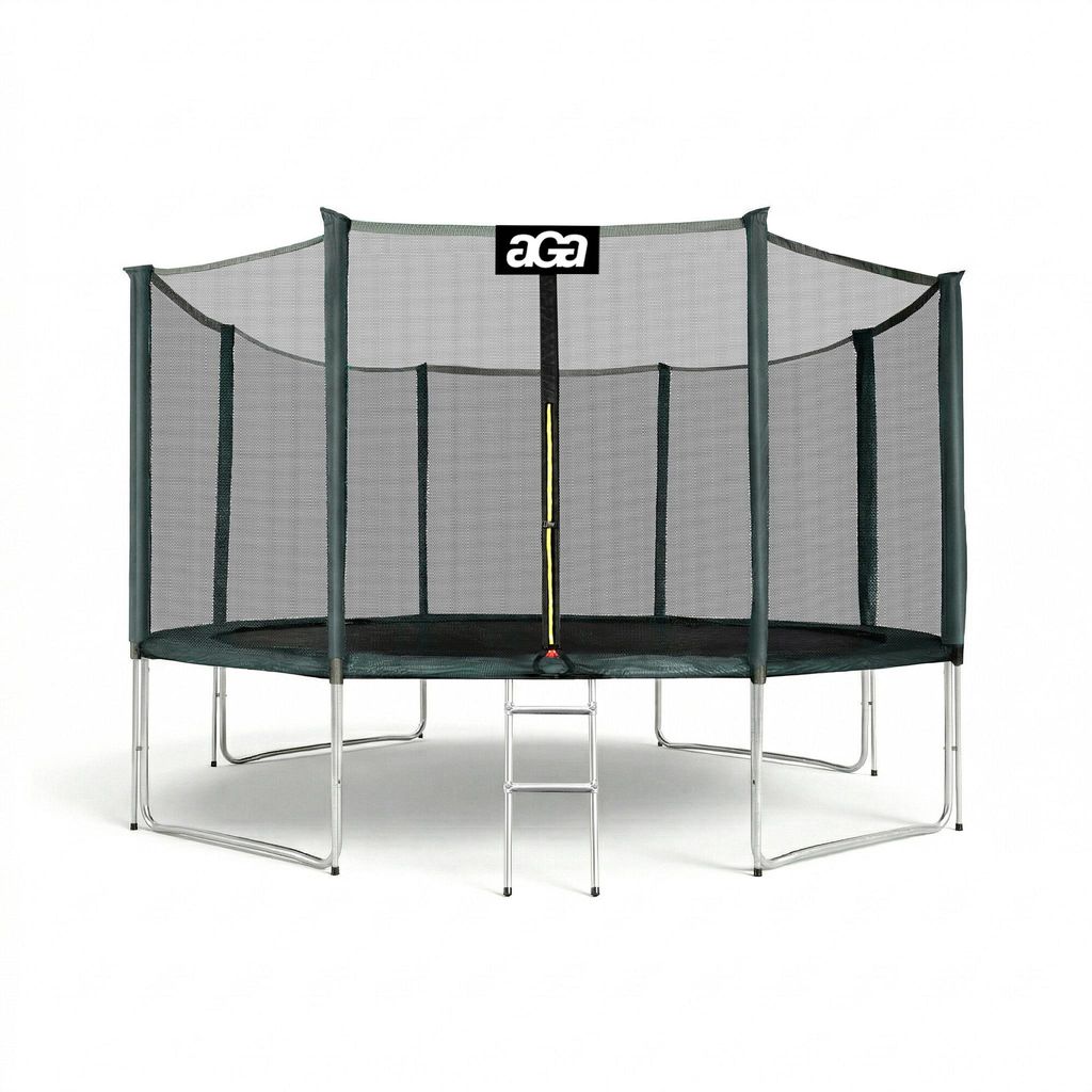 Aga SPORT PRO Trampolin 366 cm 12 ft Dunkelgrün,Kindertrampolin,Gartentrampolin mit Sicherheitsnetz + Schutznetz + Leiter