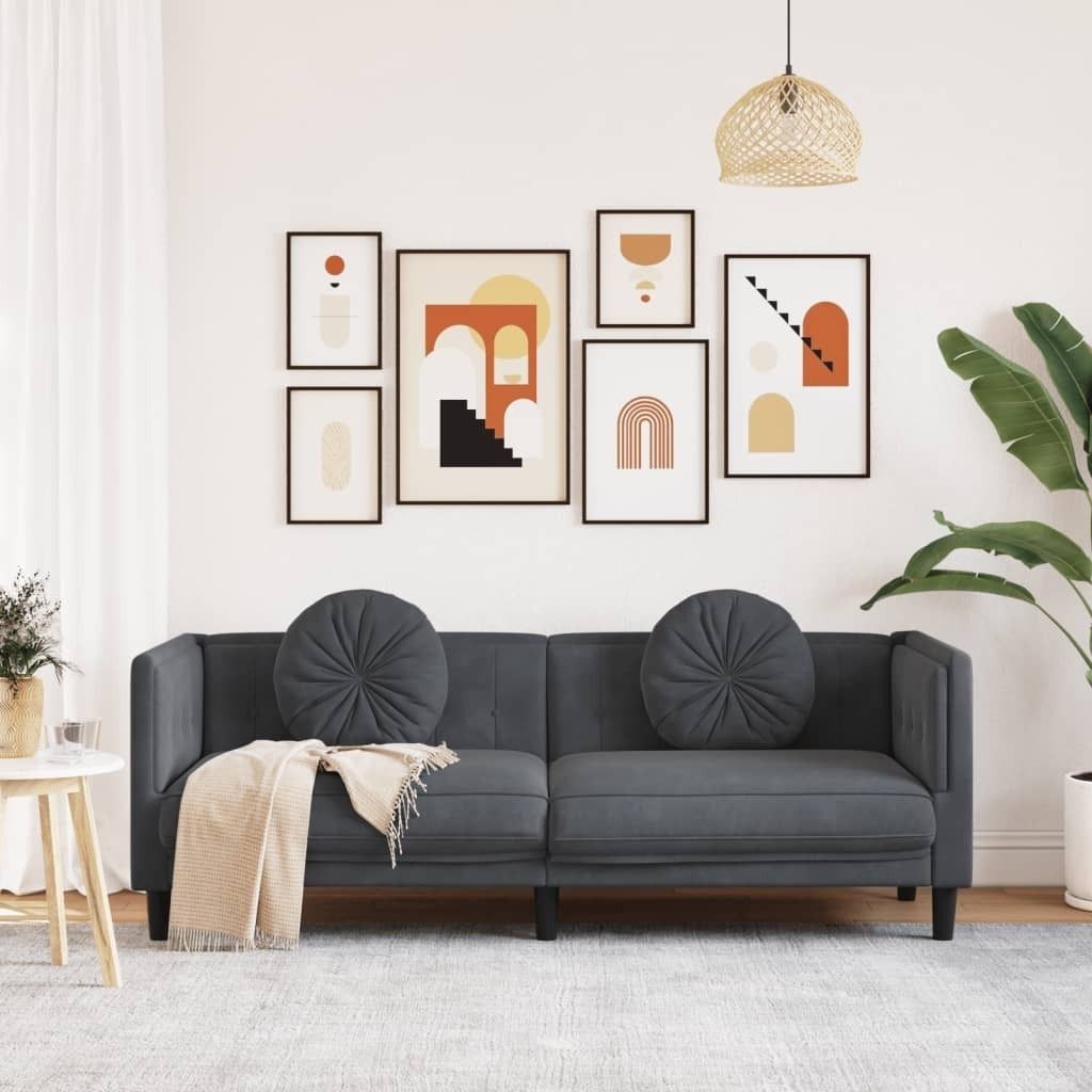 ZMH Sofa mit Kissen 3-Sitzer Dunkelgrau Samt