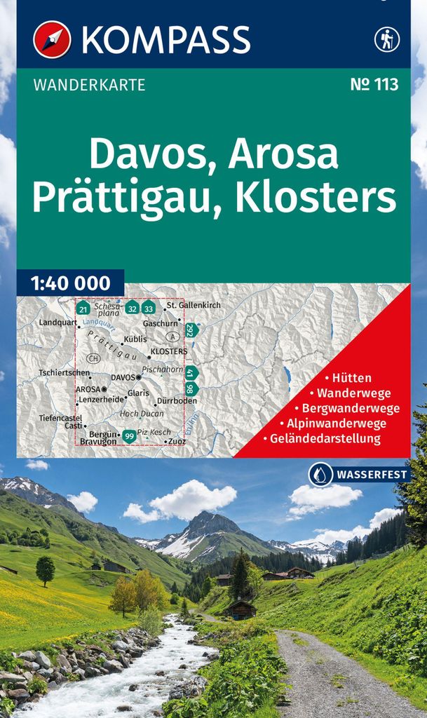 KOMPASS Wanderkarte 113 Davos, Arosa, Prättigau, Klosters 1:40.000
