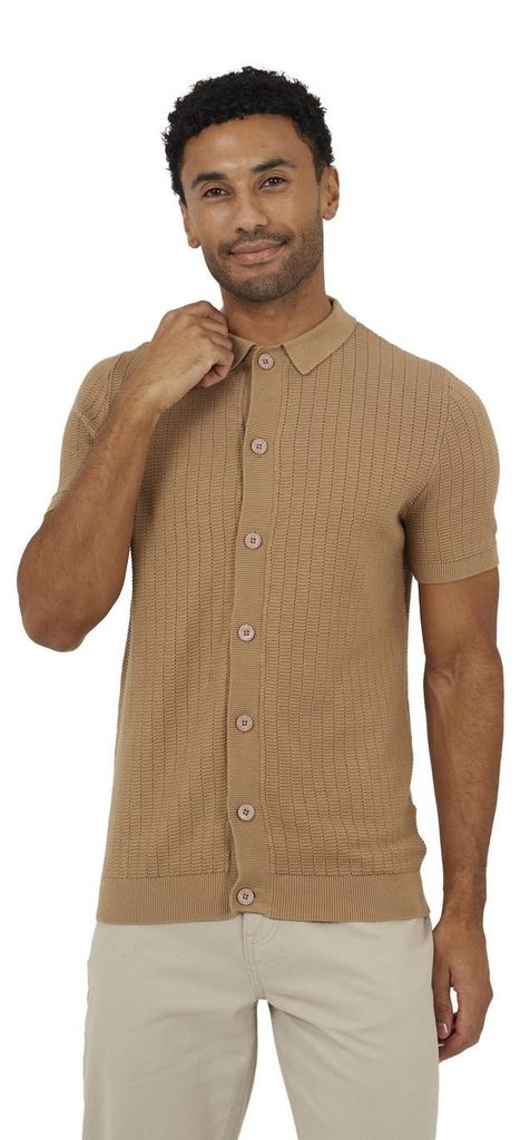 Brave Soul - Poloshirt für Herren, Button-Down-Kragen, Baumwolle, kurzärmlig WH154 (XXL) (Hellbraun)