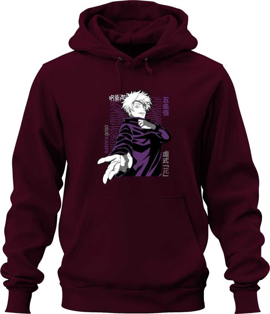 Jujutsu Kaisen Satoru Gojo Anime Ästhetik Fan Geschenk Lila Retro Uni Hoodie Kapuzenpullover, Burgundy, XXL