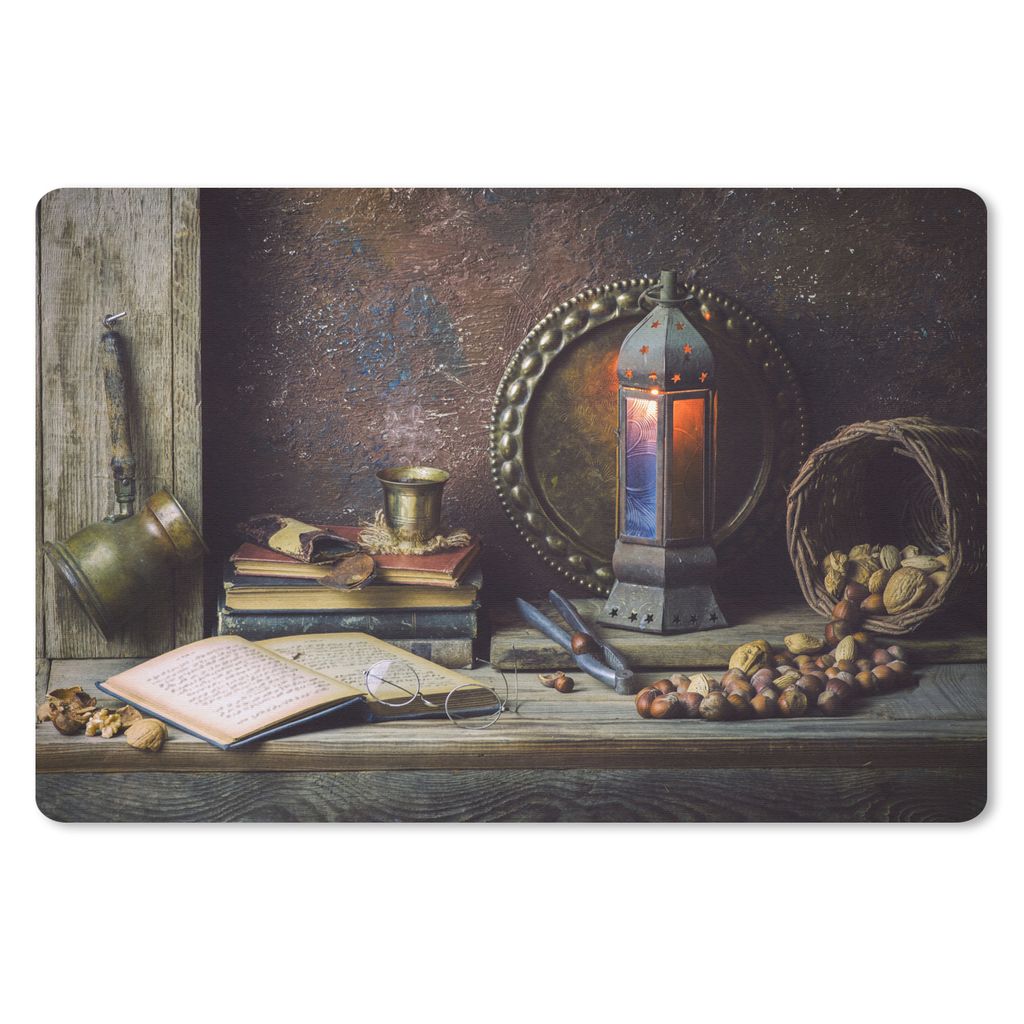 MuchoWow Mauspad Mousepad Buch - Stilleben - Walnuss - Laterne - Vintage 27x18 cm - Mousepads - Maus Mat - Pad - Mausunterlage - Büroartikel - D...