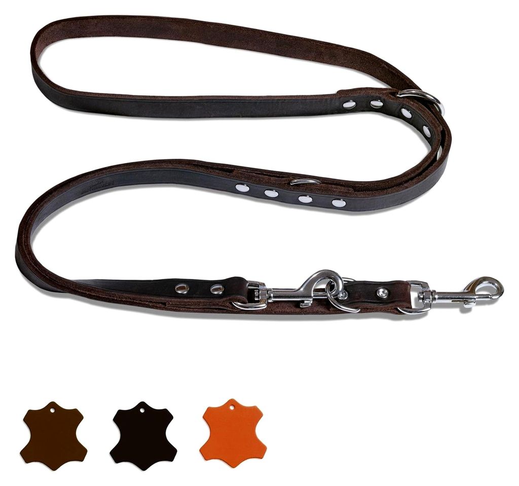 Hundeleine aus Leder 2m - Verstellbare Lederleine - Führleine aus Fettleder für kleine, mittelgroße und große Hunde - Alsterufer Kollektion (Sc...