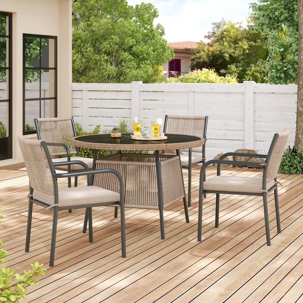 Flieks Rieten loungeset voor de tuin, 5-delig, geschikt Productafbeelding 