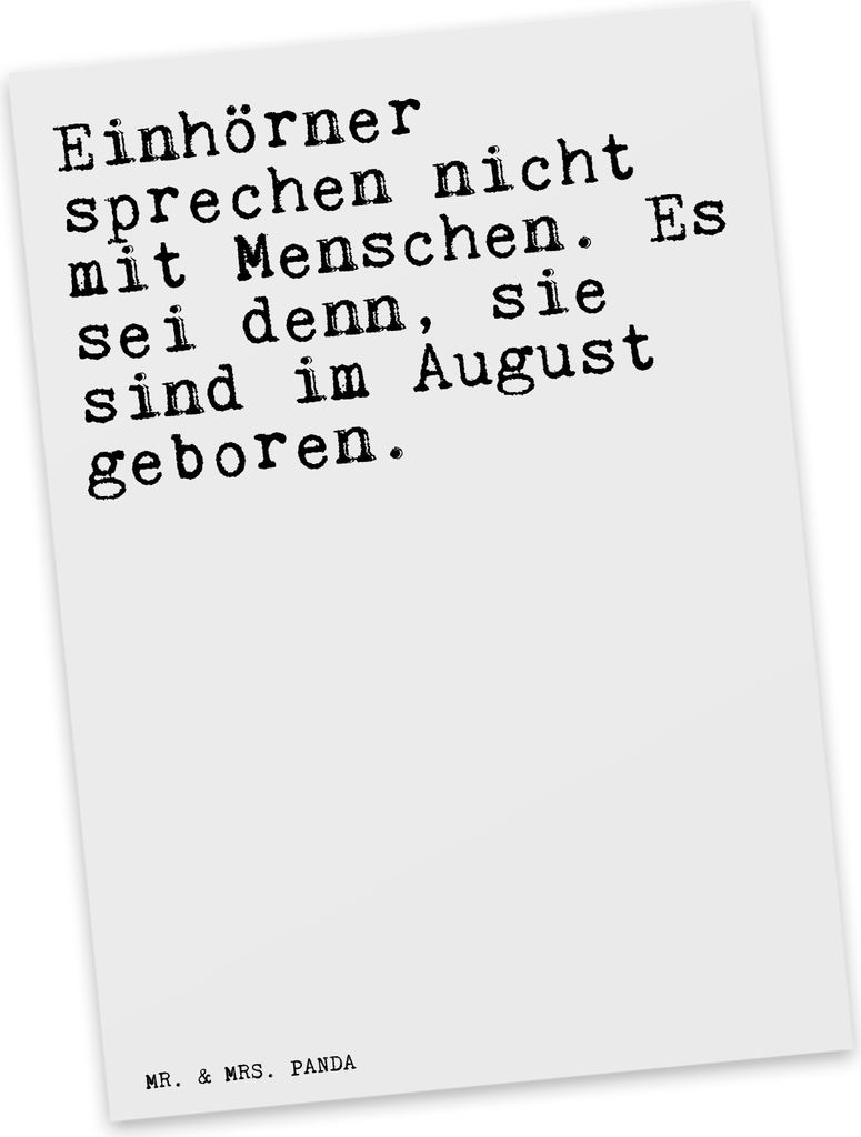 Mr. & Mrs. Panda Ansichtskarte Einhörner sprechen nicht mit... - Weiß - Geschenk, Postkarten, Sprüche, Kunstkarten, Einhorn, Geburtstag, Postkar...