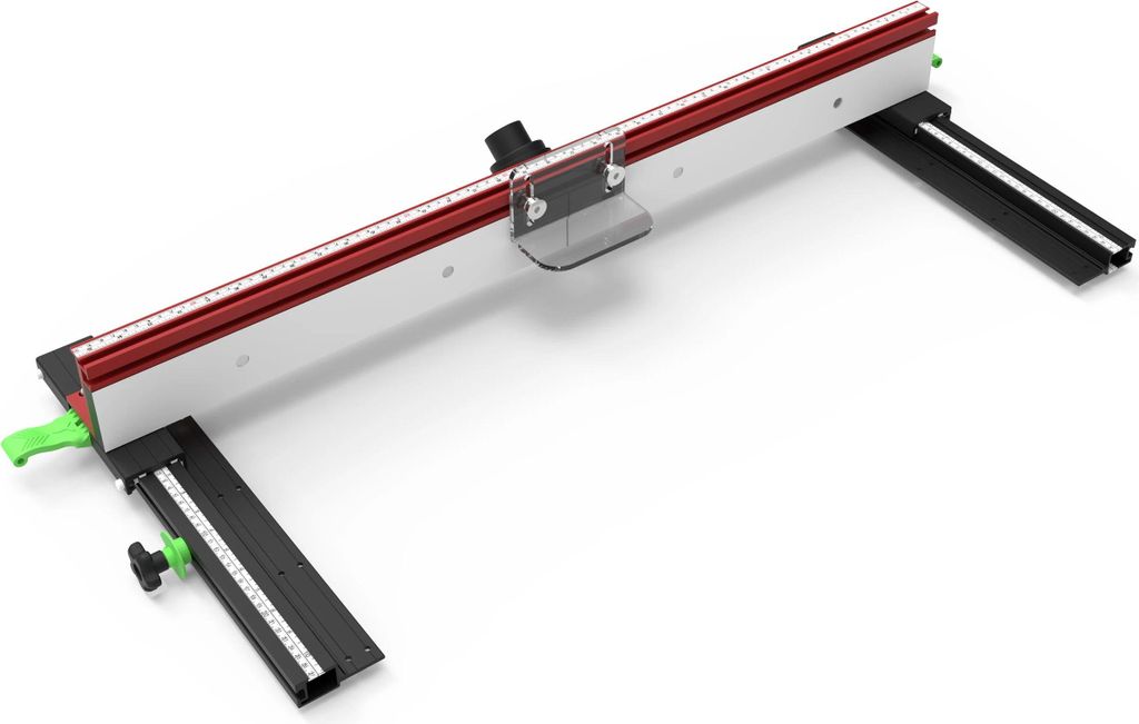 Frästisch-Anschlag für Holzbearbeitung - Aluminiumlegierung - Hohe Präzision - Verstellbar - Späneauslass - Verriegelung an beiden Enden - Rot
