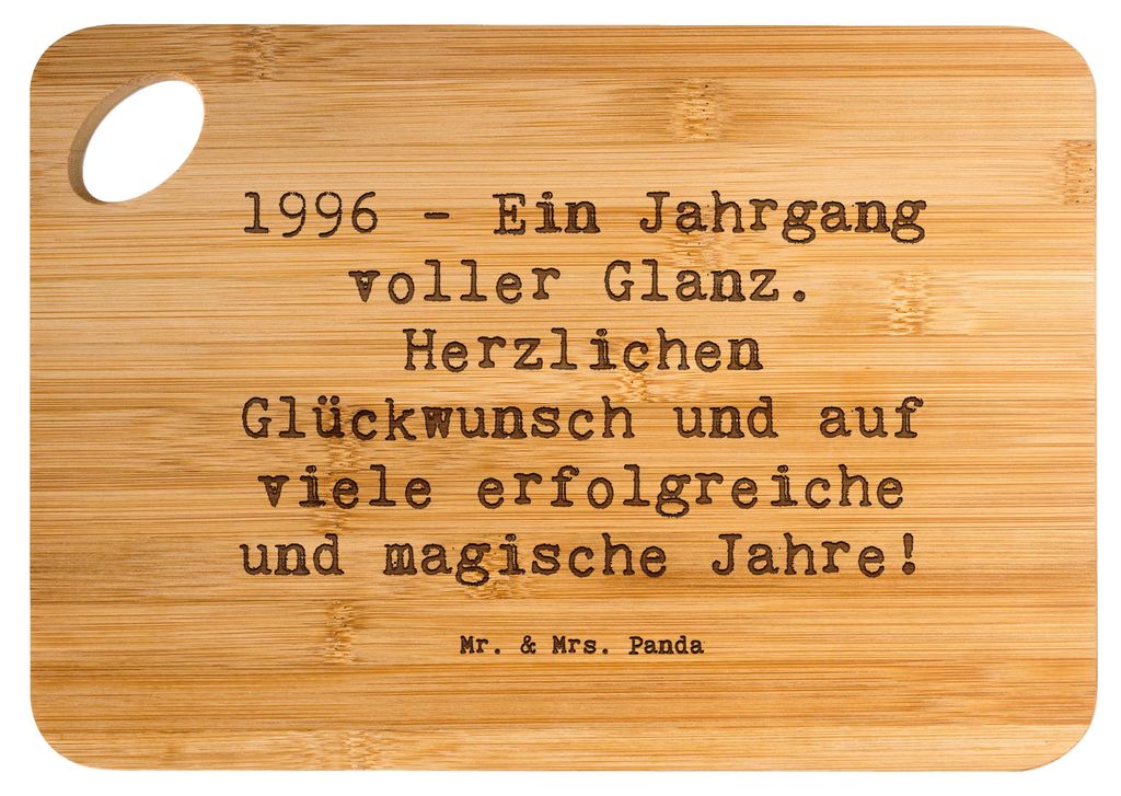 Mr. & Mrs. Panda Frühstücksbrett Spruch 1996 Geburtstag - Transparent - Geschenk, Glückwunsch, schneidbrett, Geburtstagsgeschenk, Happy Birthday...