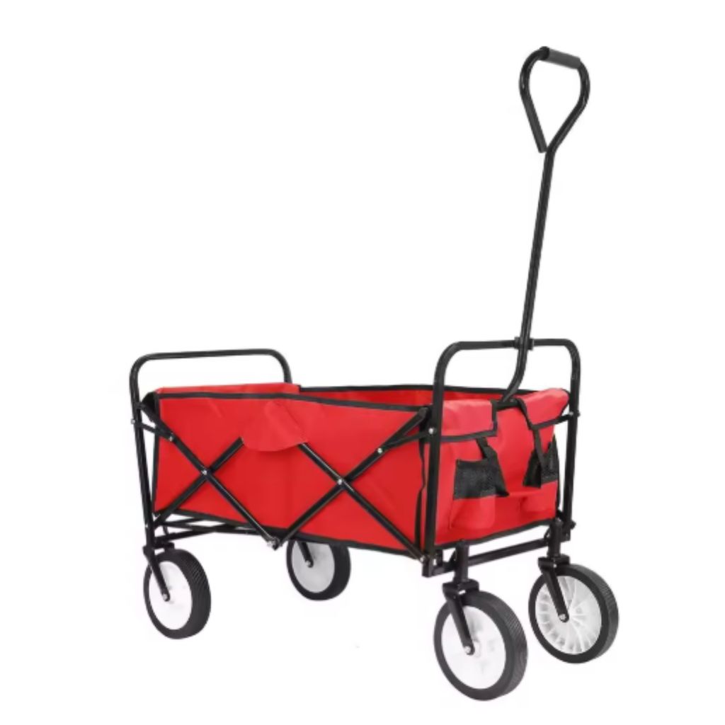 Bollerwagen – Rot – Strandwagen – Faltbarer Gartenwagen – Mit Schiebestange – Für den Außeneinsatz – 115 kg Tragfähigkeit – Für j...