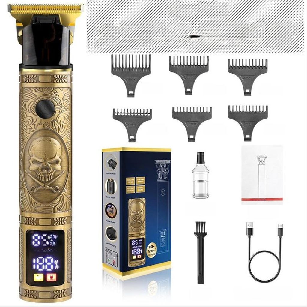 INF Goldener Schädel Elektrischer Haarschneider für Herren, 7-teiliges Set