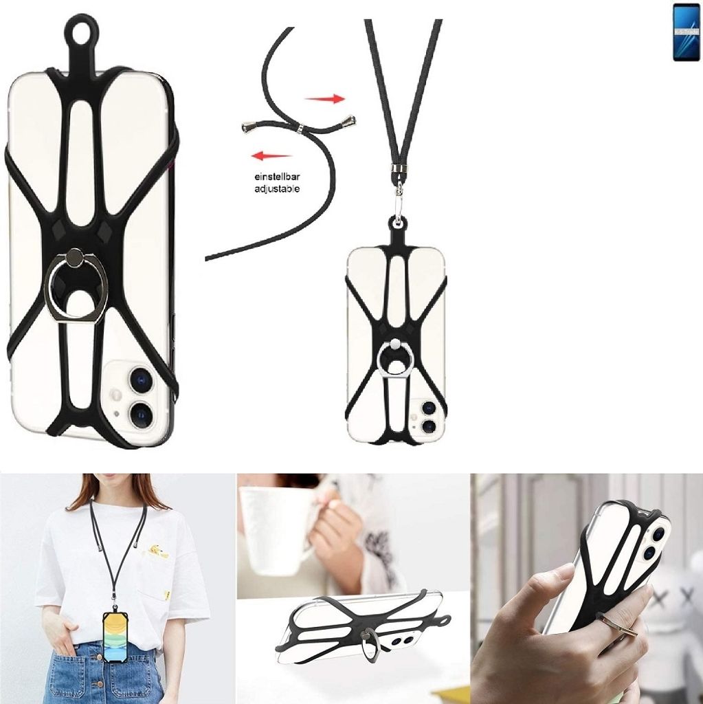 K-S-Trade 3in1 Handykette Handyband Handykordel Halsband Smartphone-Ring Handy-Ring kompatibel mit Samsung Galaxy A8 (2018) Duos Fingerhalterung