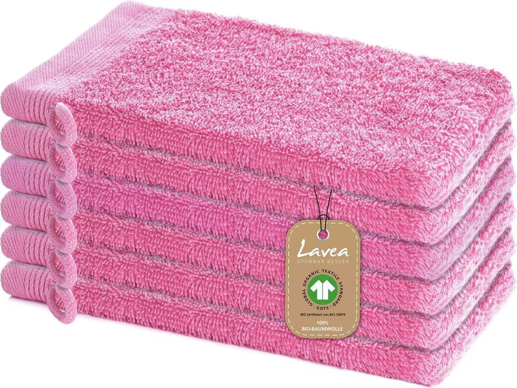 Lavea 6er Set Waschlappen 16x22 cm, Waschhandschuhe Bali Frottee für Gesicht & Körper, kleine Handtücher, 100% GOTS Baumwolle, Premium Frottie...