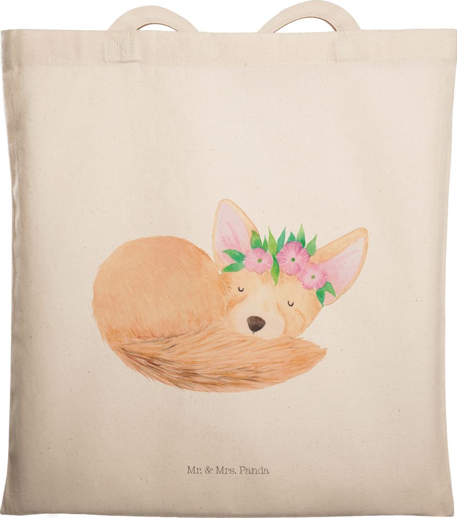Mr. & Mrs. Panda Tote Bag Wüstenfuchs Blumen - Transparent - Geschenk, Afrika, Unitasche, Blumenkranz, Wüste, Tasche, dokumententasche, Glücklic...