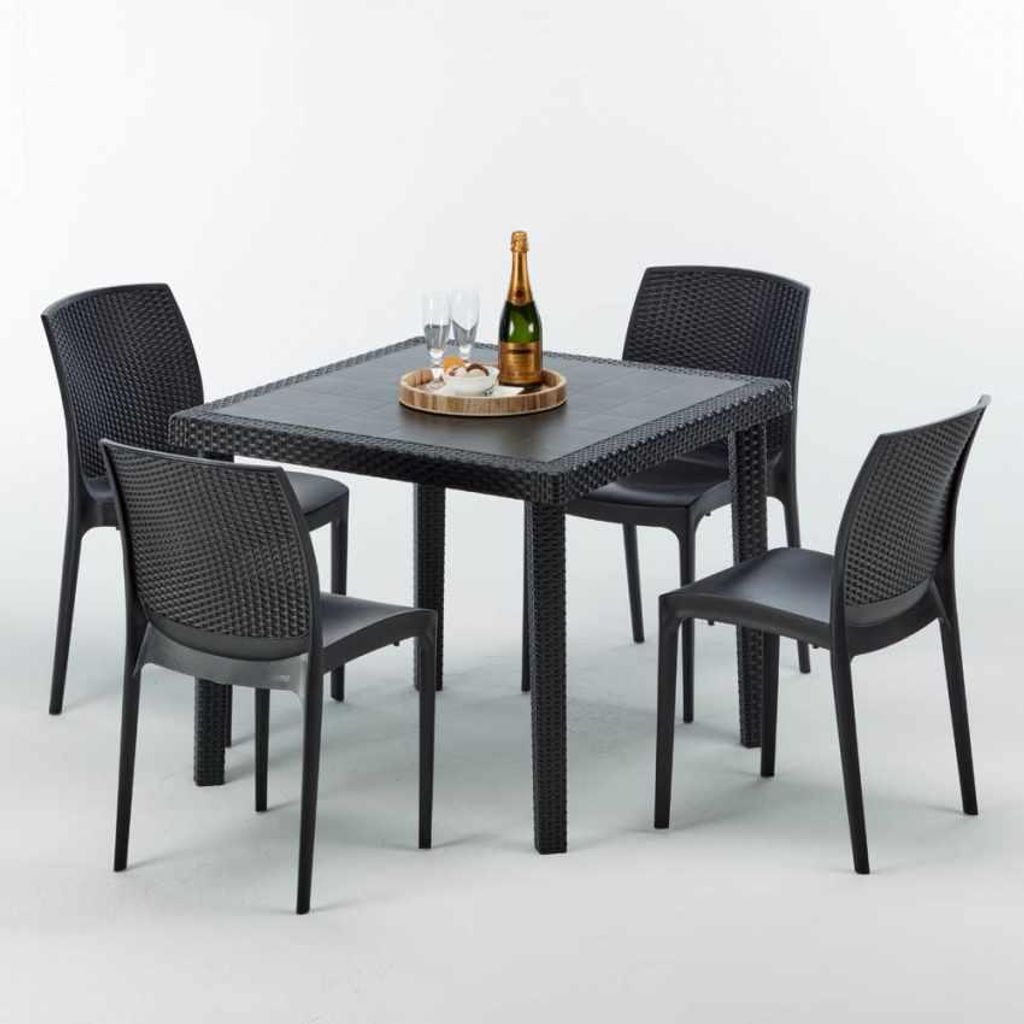 Schwarz Quadratisch Tisch und 4 Stühle Farbiges Polypropylen-Außenmastenset Grand Soleil Boheme Passion - Schwarz