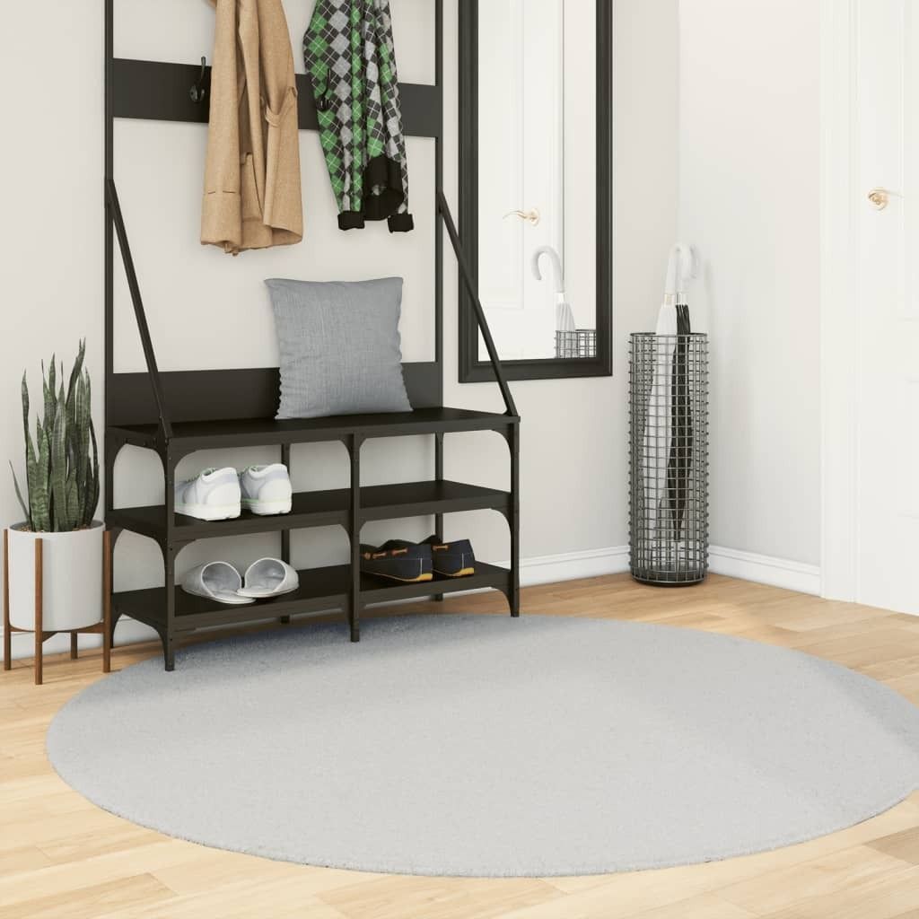 (Robust Möbel)Teppich Wohnzimmer - Modern Stil - HUARTE Kurzflor Weich und Waschbar Grau Ø 160cm NEU422767 - Designerteppiche