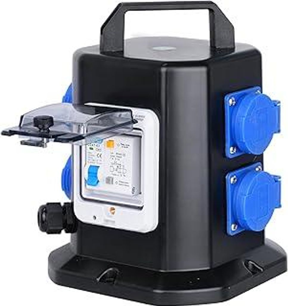 CHENGPI Tragbarer Stromverteiler mit Schuko Steckdose 250V/16A Mobiler Adapter,Wasserdicht IP45 Verteiler – Ideal für den Bau und den Außenbereich
