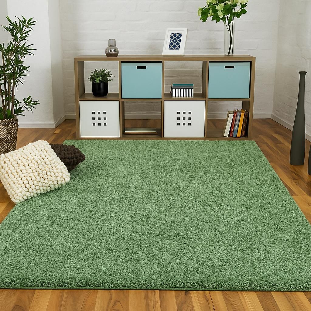 Luxus Hochflor Langflor Teppich Milano Mintgrün, Größe:240x240 cm