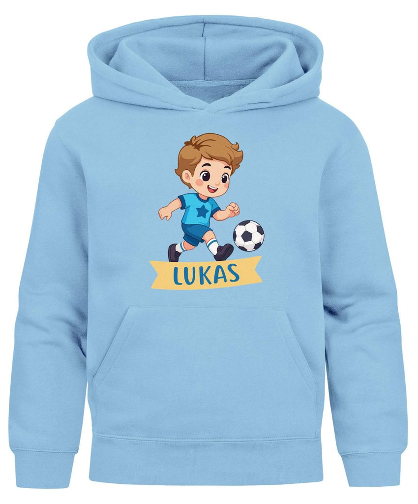 Kinder Hoodie Jungen mit Namen Geschenk Fussball Comicfigur personalisierte Jungengeschenke Geschenkidee Fussballfan Moonworks