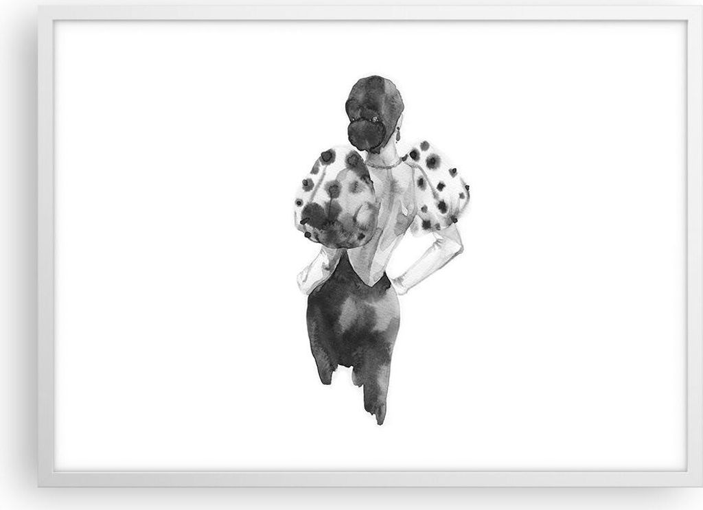 Gerahmtes Poster - Weißer Rahmen - Frau Aquarell Schwarz - 70x50 cm - Wand Bild - Wanddeko - Wandbilder - Kunstposter - Wandposter - Bilderrahmen ...