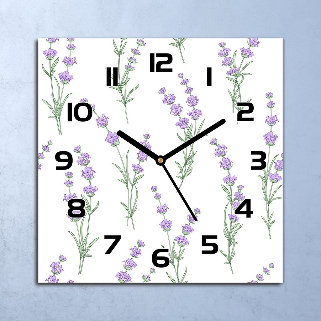Wanduhr Echt-Glas-Küchenuhr Lavendelblüten lila Quarz 30x30 Deko Bilder