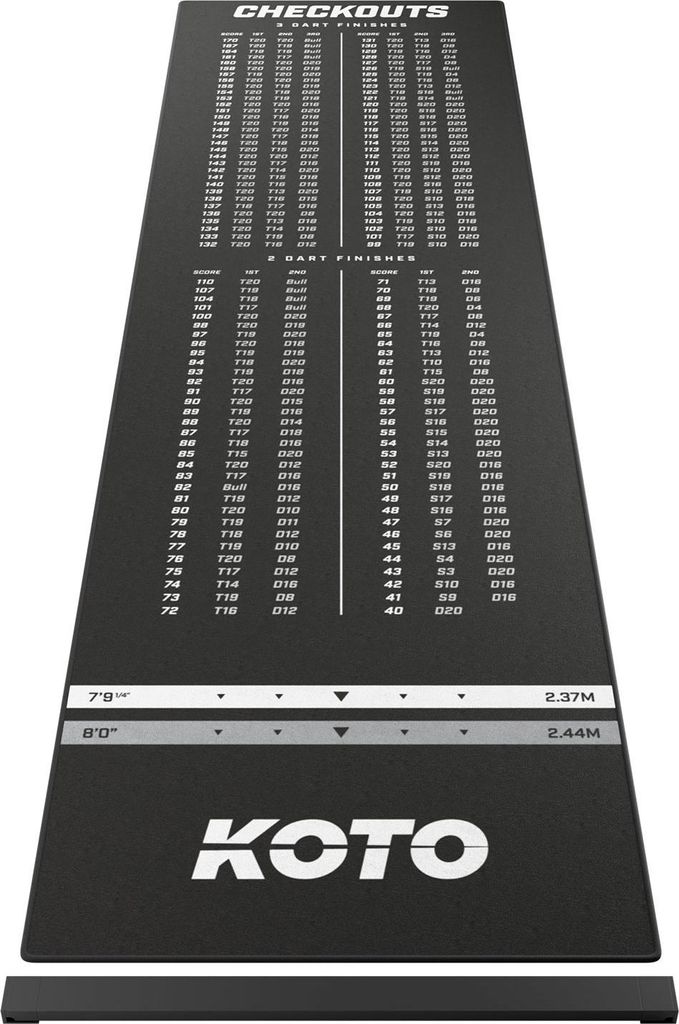 KOTO - Dartteppich Oche Carpet Checkout 285 x 80 cm Dartmatte zum Schutz des Bodens & der Dartpfeile, Mit Score-Indikation & Oche