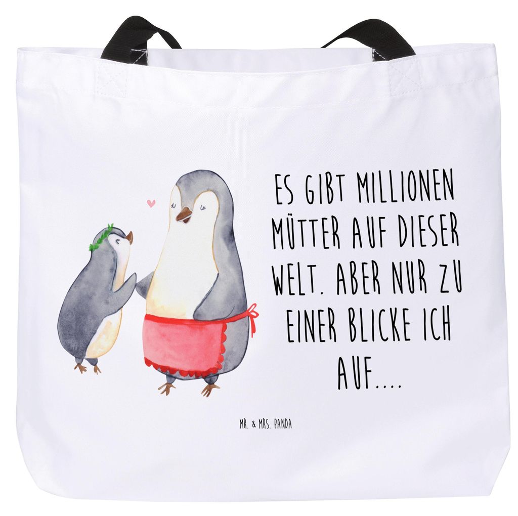 Mr. & Mrs. Panda Tote Bag Pinguin mit Kind - Weiß - Geschenk, Strandtasche, Muttertag, Familie, Tasche, Beutel, Reisetasche, Einkaufstasche, Vorbi...