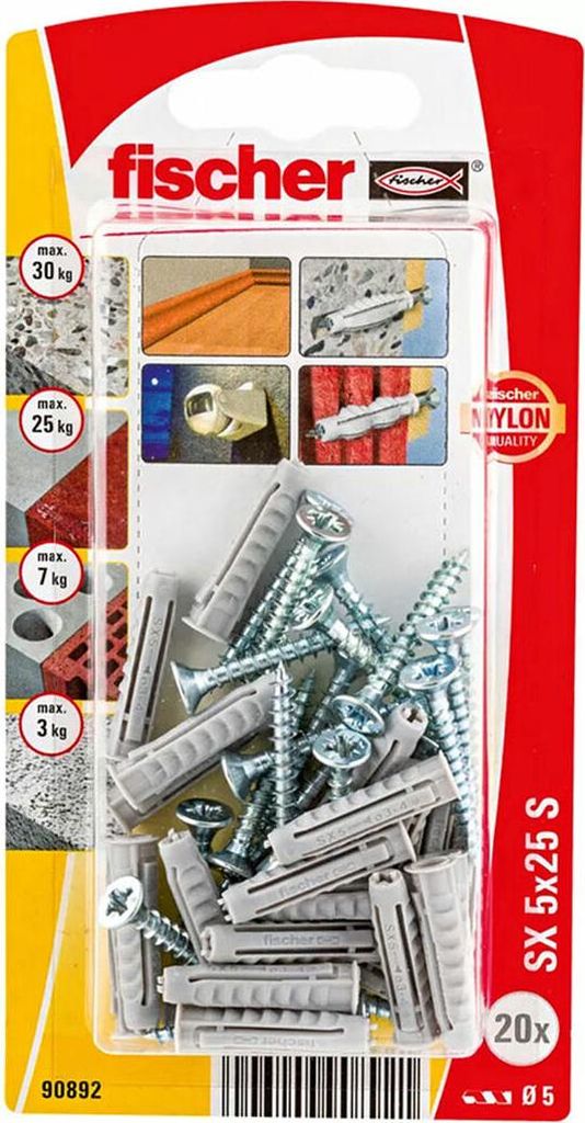 Fischer 90892 Dübel 20 Stück Metall, Kunststoff Rund Produktbild 