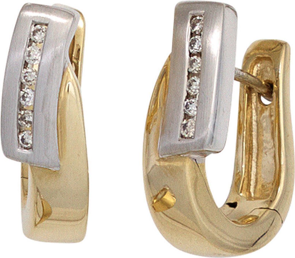 Creolen Ohrringe mit 12 Diamanten Brillanten 585 Gold gelb/weiß Damen