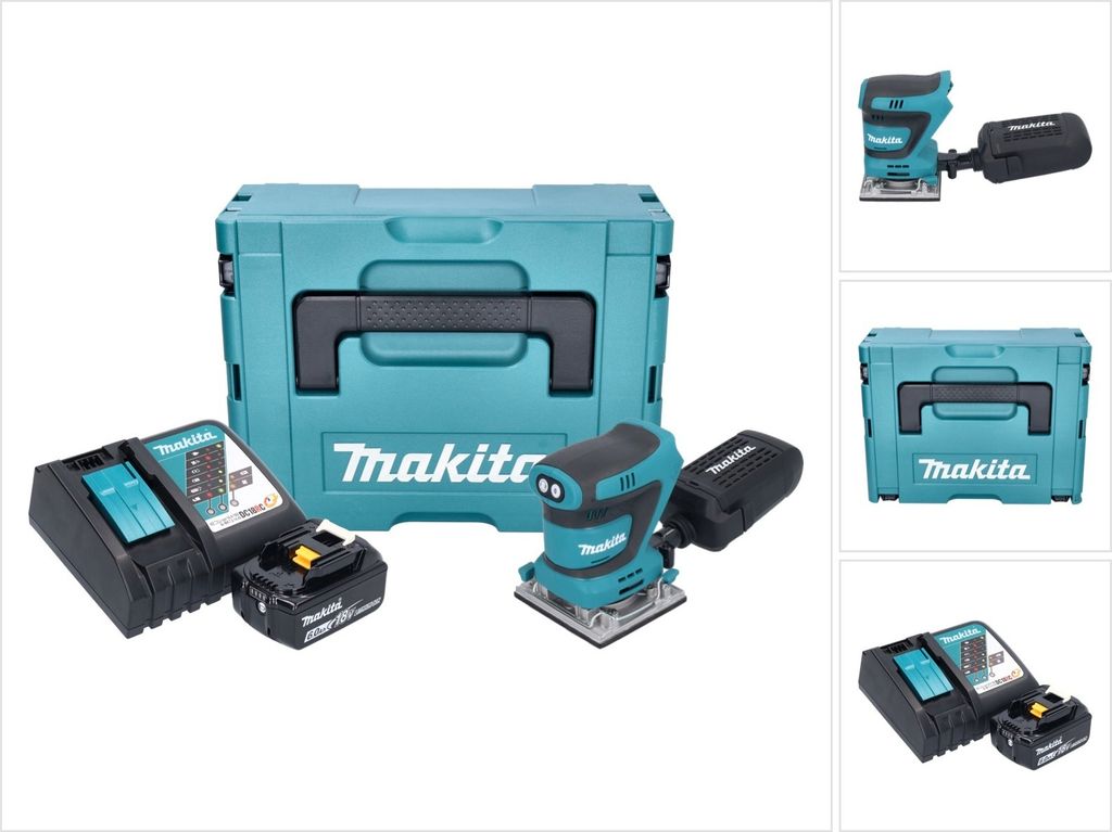Makita DBO 484 RG1J Akku Schwingschleifer 18 V 112 x 102 mm + 1x Akku 6,0 Ah + Ladegerät + Makpac