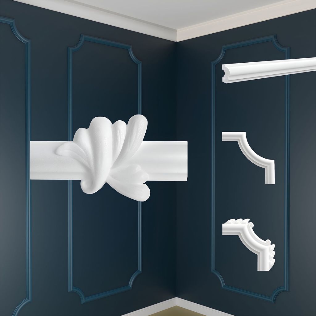 MARBET DESIGN Wandvertäfelung Styropor weiß - Segmentierte Wanddekoration EPS Stuck Nachbildung Kunststoff - Zierleiste Wandvertäfelung Flachlei...