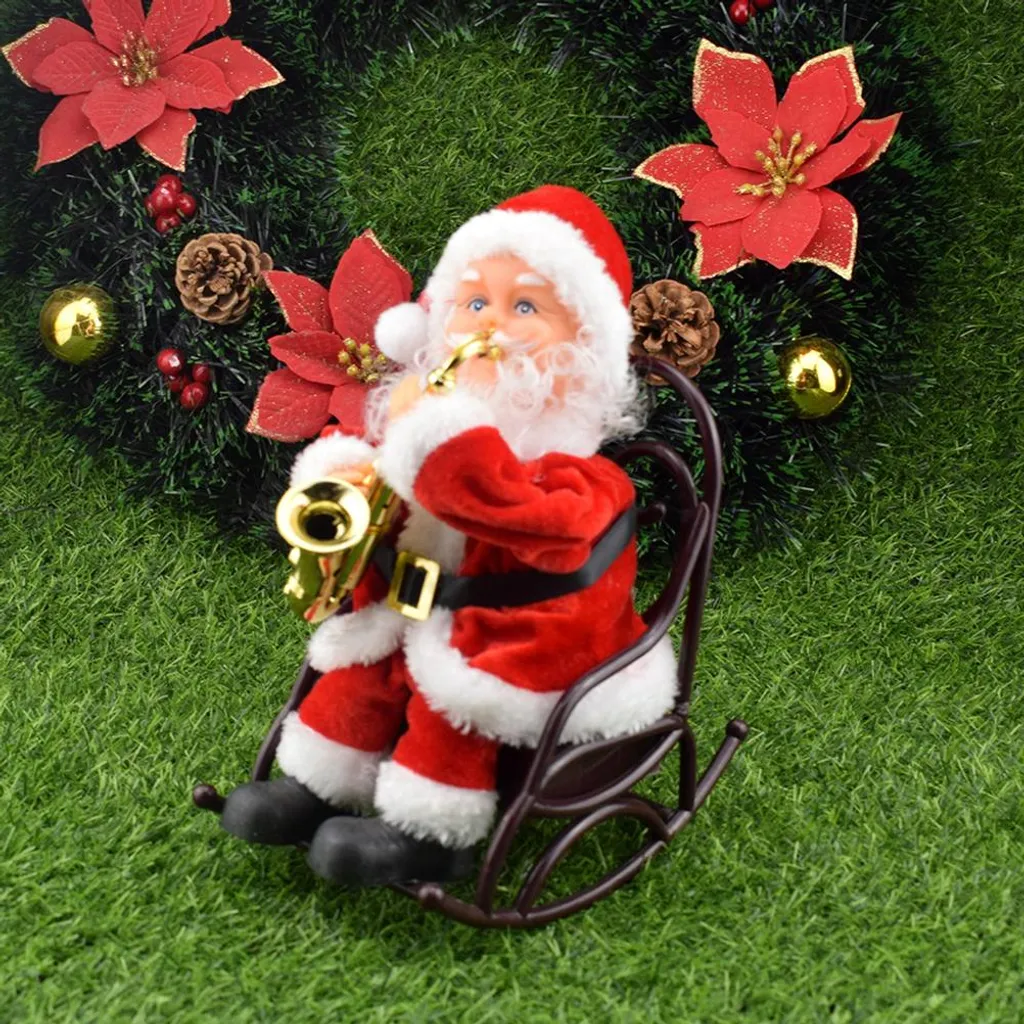 Automate Musical Père Noël au Saxophone - Décoration de Noël Assis