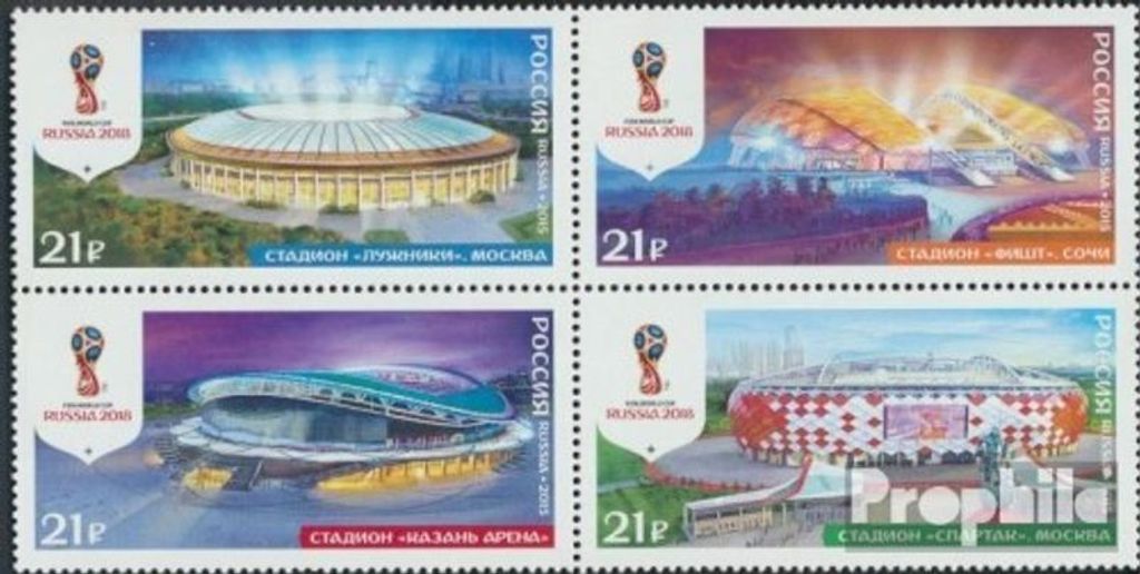 Briefmarken Russland 2015 Mi 2249-2252 Viererblock (kompl.Ausg.) postfrisch Fussball WM