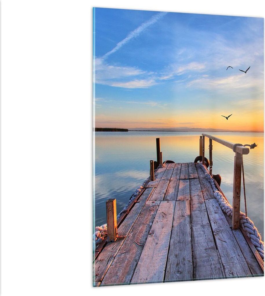Bilder auf glas - Einteilig - See Natur Brücke Vögel - 80x120cm - Glasbilder - Wandbilder - Bilder - zum Aufhängen bereit - Wanddekoration aus G...