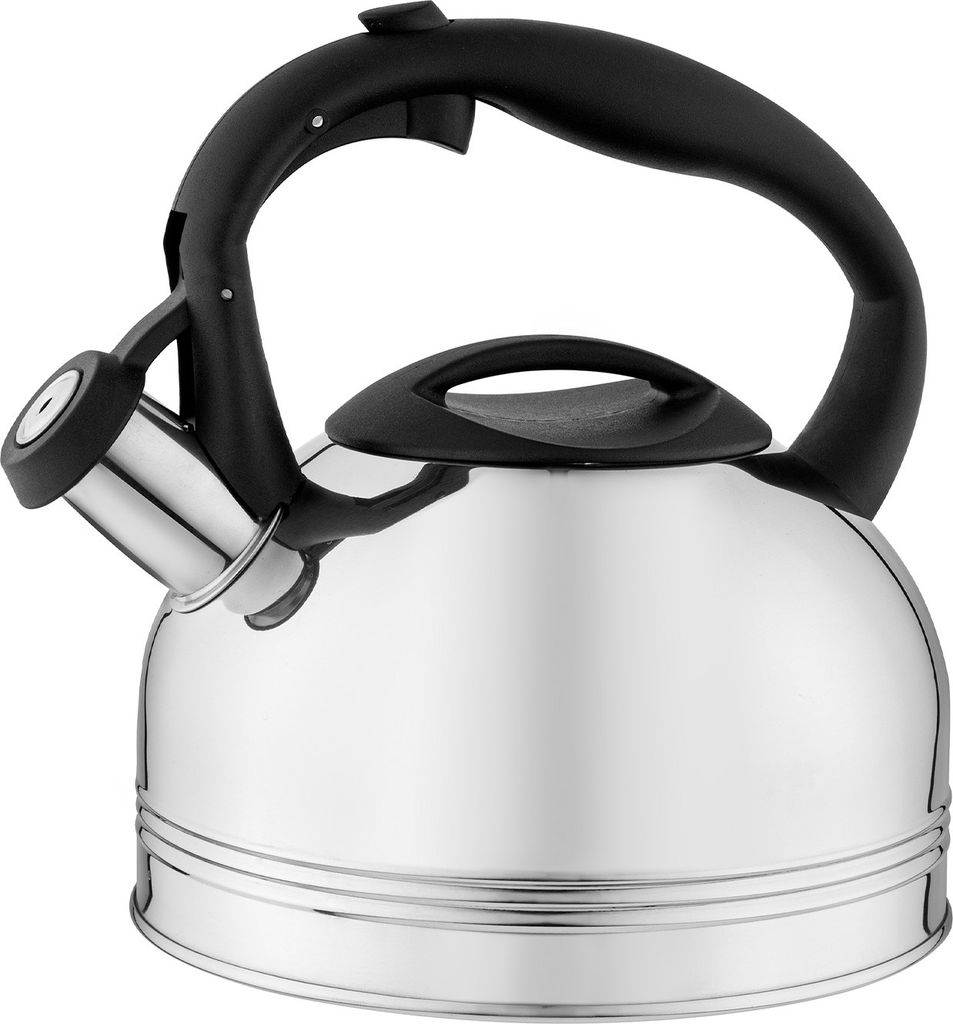 FLORINA Wasserkessel 1,9L I Edelstahl Teekessel ANTER I Flötenkessel mit Bakelit-Griff I Automatischer Pfiff I Pfeiffkessel für Tee & Kaffee I F...