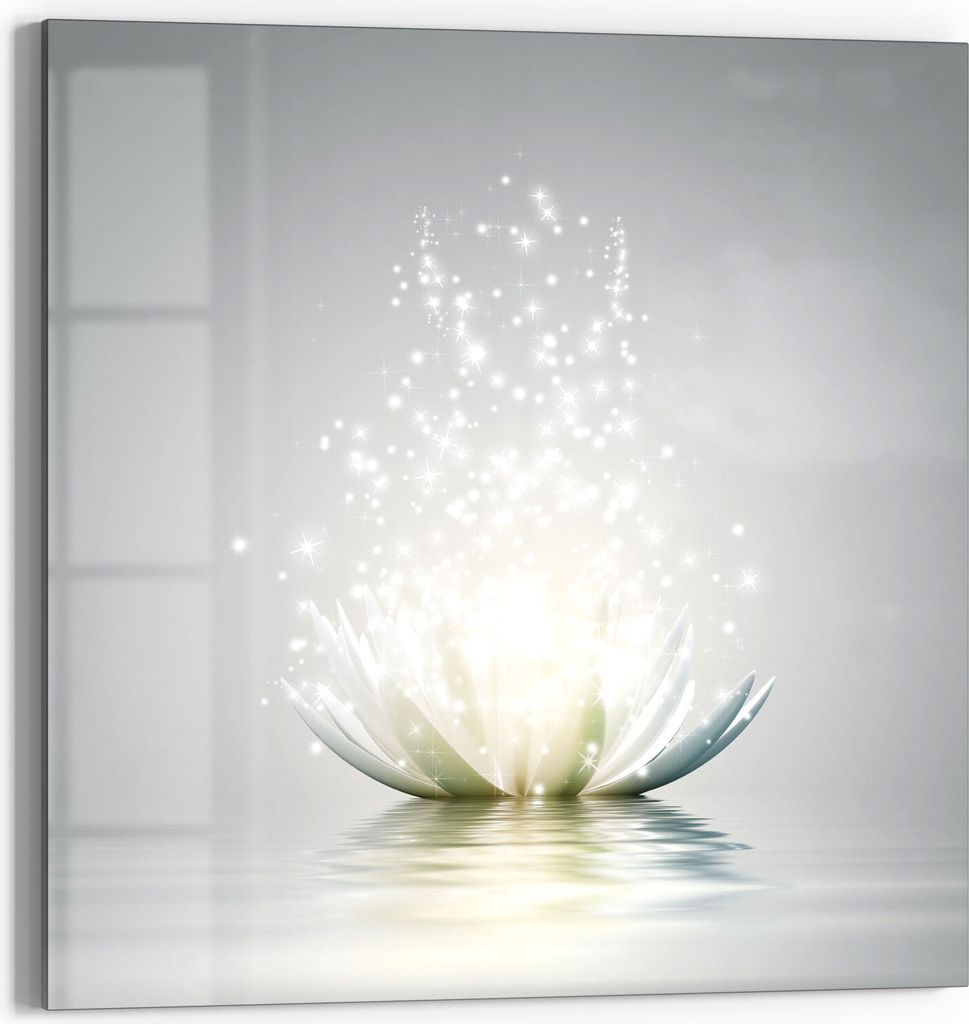 DEQORI Glasbild Echtglas 50x50 cm 'Funkelnde Lotusblüte' Wandbild Bild modern Deko