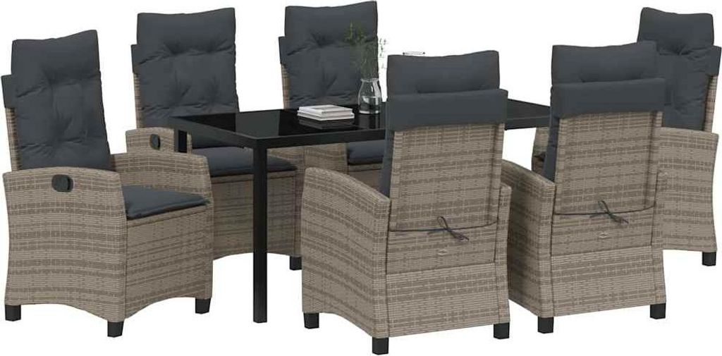 SYFAX Garten Essgruppe 7 pcs Grau Poly-Rattan