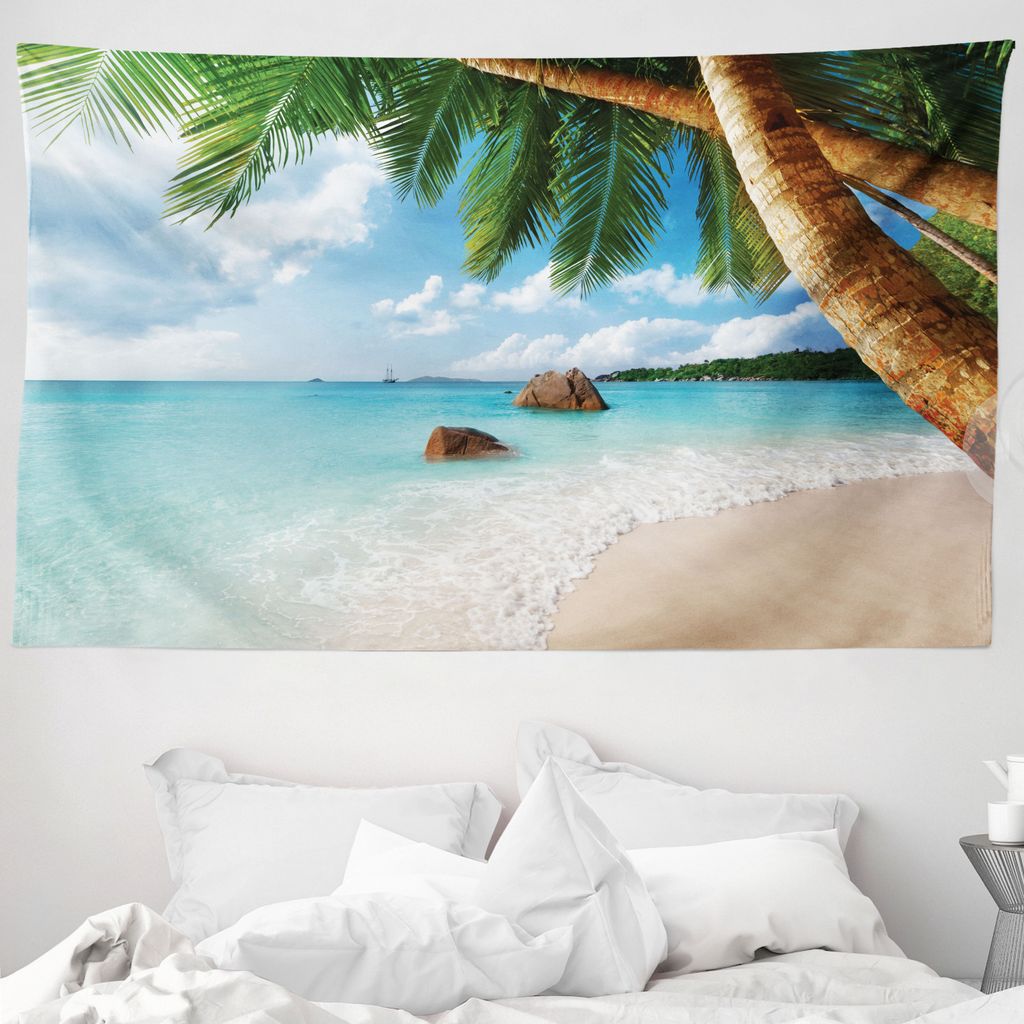ABAKUHAUS Strand Wandteppich, Exotische Palme Ozean aus Weiches Mikrofaser Stoff Waschbar ohne Verblassen Digitaldruck, 230 x 140 cm, Mehrfarbig