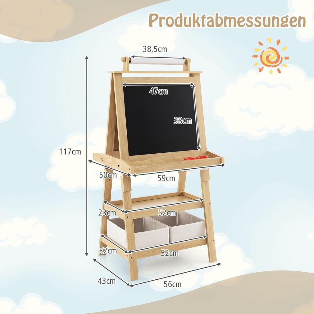 COSTWAY Dětský stojan 3 v 1, dětská oboustranná tabule, Obrázek produktu 6