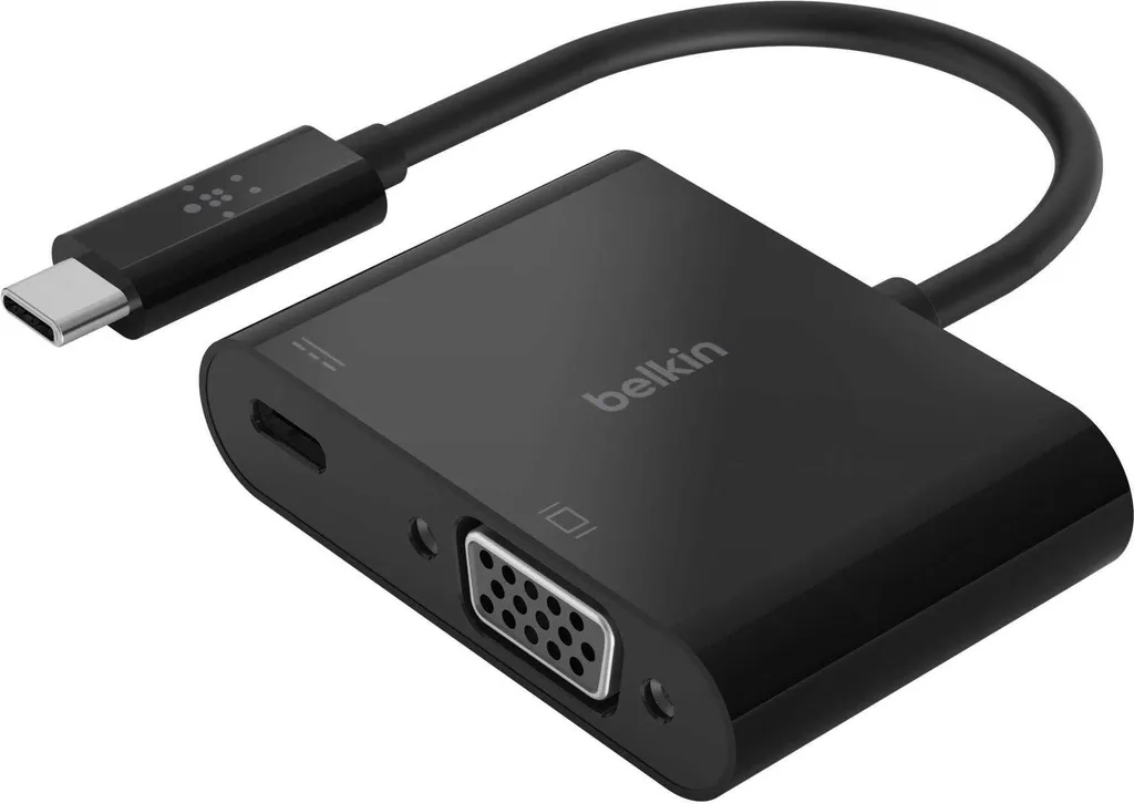 Adaptateur Belkin USB-C VGA 60W PD Charge Rapide Noir Haute Qualité