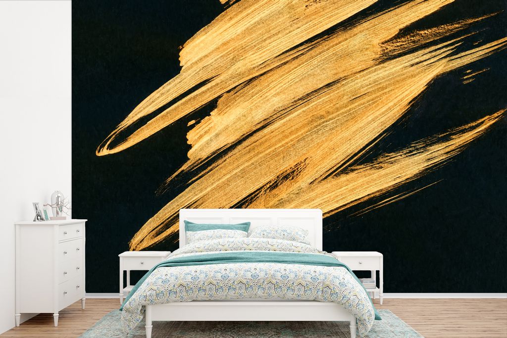MuchoWow Fototapete für Wohnzimmer oder Schlafzimmer Wandtapete Vinyl Motivtapete Gold - Farbe - Streifen - Luxus - Abstrakt - 525x350 cm - Das ...