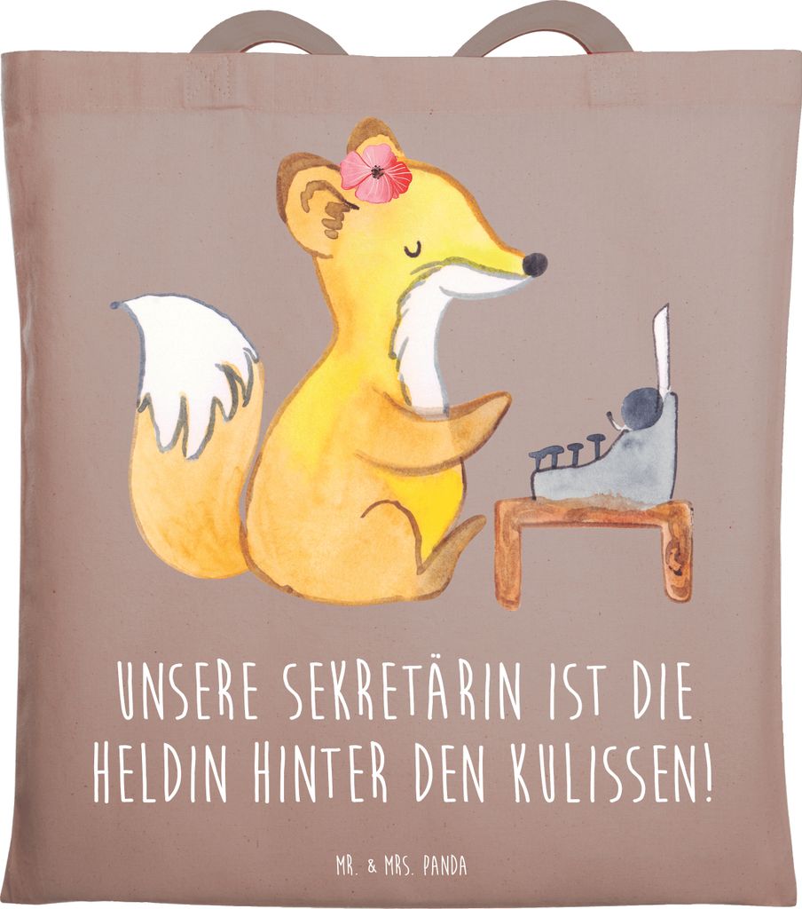 Mr. & Mrs. Panda Shopping Tasche Sekretärin Heldin - Braun Pastell - Geschenk, Dankeschön Büro, harte Arbeit, Büroheldin, Wertschätzung, Bedan...